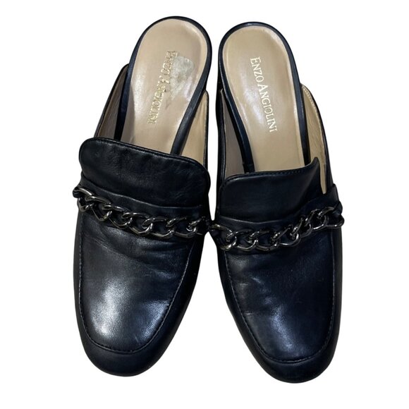 Enzo Angiolini Mule Loafer Chain Slip On Size 7M Black Heels Classic - Picture 4 of 11